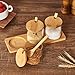 ORNAMI 3-Piece Bamboo and Glass Kitchen Jar Set with Serving Spoons and Tray, Trio Canister Set for Tea, Coffee and Hot Chocolate (Round)