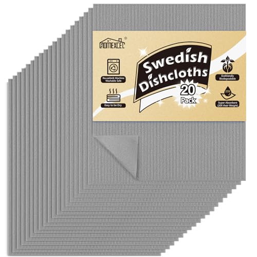 HOMEXCEL セルロースクロス シート 20枚 キッチン 台拭き スポンジ 油汚れクロス 強力吸水速乾 キズつけない 約17.78×15.24cm (グレー)