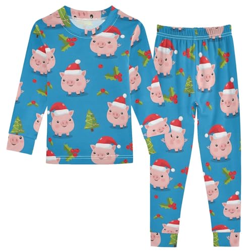 Pajama Sets Long Sleeve Christmas Pigs with Hats Pattern Soft Comfy Sleepwear 2 Piece PJS 3-8T