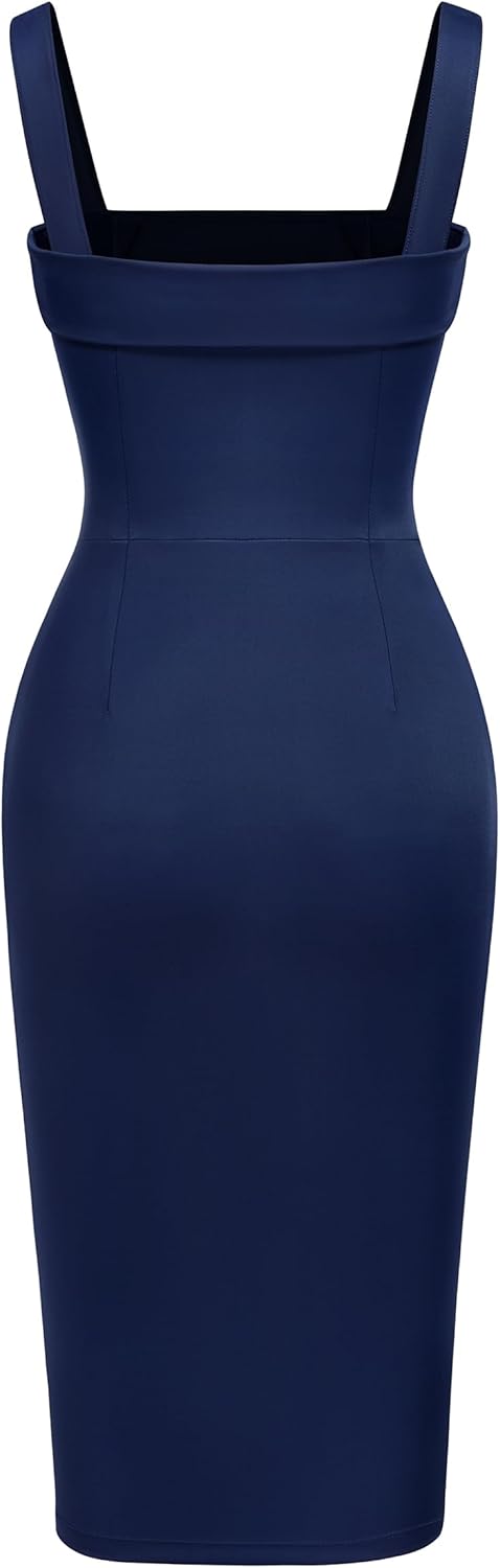 Miusol Women's Sexy Square Neck Sleeveless Ruffle Split Formal Cocktail Pencil Dress