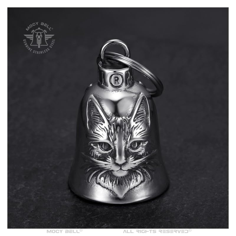 Clochette Moto Mocy Bell Chat - Porte-Bonheur en Acier Inoxydable pour Motards et Bikers