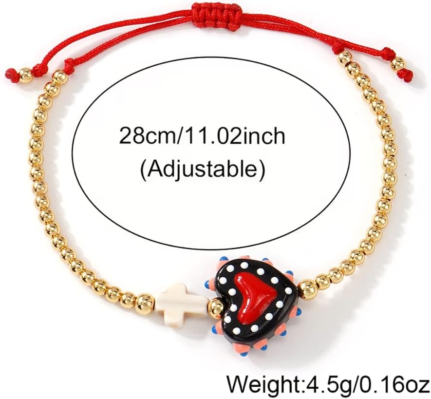 Feng Shui Wealth Bracelet for Women, Boho Beaded Cross Bracelet with Colorful Heart Star Charms Adjustable Red Rope Good Luck Jewelry Gift - Image 6