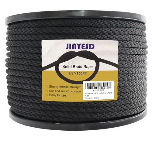 Black Solid Braid Rope 3/8 Inch 150 FT, Polyester Rope Heavy Duty Industrial Grade Polyester Braided Cord, High Tensile Strength, Wear - Resistant & Weatherproof, Black