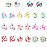 NBEADS 50Pcs Colorful Lollipop Polymer Clay Pendants, Random Mixed Color Handmade Polymer Clay Big Pendant Charms for Craft Making