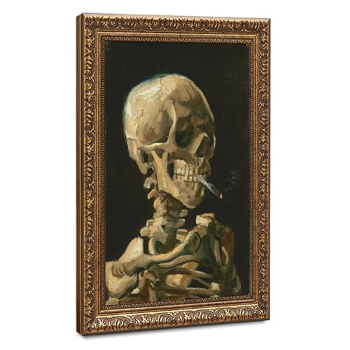 Crâne de fumer une cigarette Van Gogh impression sur toile 61x91 cm décor bureau
