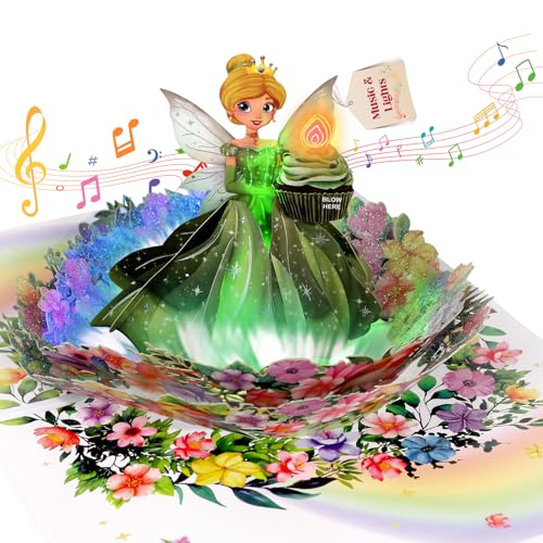 Musical Birthday Card 3D Pop-up Birthday Card with Music & Lights & Blowable Candle Perfect Happy Birthday Singing Card Gift for Girls Granddaughter Daughter Niece