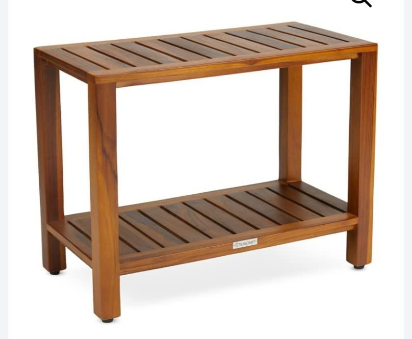 SHRAV Teak Wooden Indoor/Outdoor Stool Bench with Bottom Shelf for Living Room and Kitchen (40D x 30W x 30H cm) 3