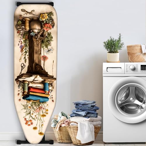 Image of Nuxovilar Stacked Fabrics Ironing Board Cover 15x54 Polyester | Iron Pad Scorch Guard laundry helper protective board shield home laundry room craft studio (Wildflower Fabric)