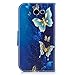 MOVOYEE Samsung J7 Wallet Case - Women's Leather Flip Cover with Card Slot for Galaxy J7 Prime/2017/Sky Pro - Blue Butterfly
