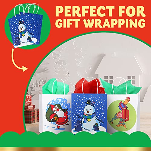 Joyin 24 Christmas Kraft Paper Gift Bags With Handles Blue And White With Assorted Christmas Prints For Holiday Christmas Goody Bags, Xmas Gift Bags, School Classrooms And Party Favors #TOP4