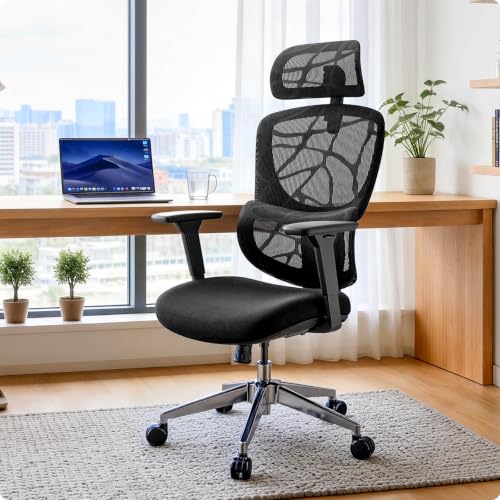 Image of Jacia House Big & Tall Ergonomic Office Chair with Lumbar Support | Breathable Mesh Back, 135 Recline, 360 Swivel, Sliding Seat, 2D Removable Headrest, 4D Armrest for Home Office & Gaming