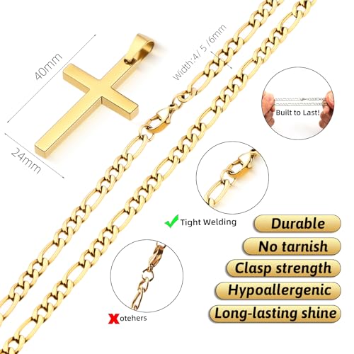 Image of CaptainSteeL Stainless Steel Cross Necklace for Men, Figaro Chain Pendant