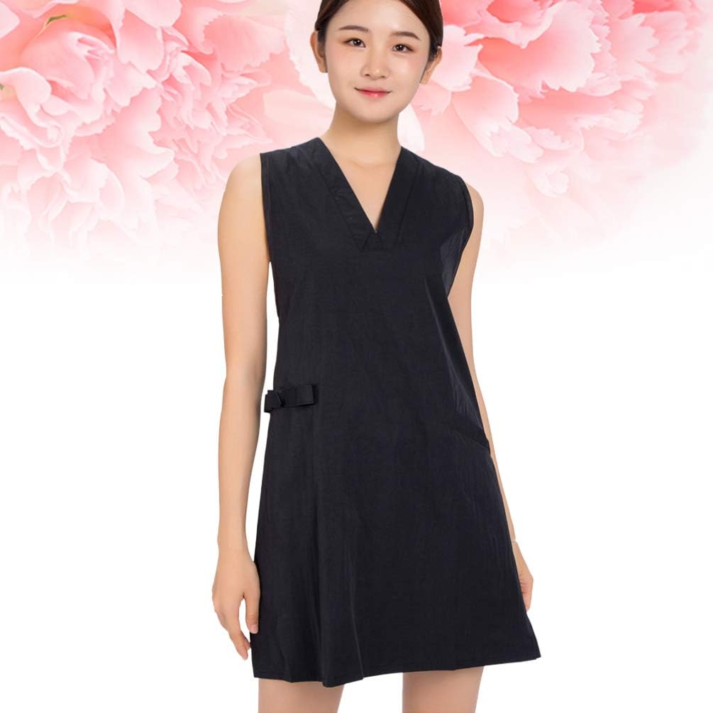 Luxshiny V-Neck Mesh Back Apron Sleeveless Hairdresser Smock with Front Pockets Professional Salon Workwear Protective Stylist Apron for Hairdresser Barber Use - Image 9