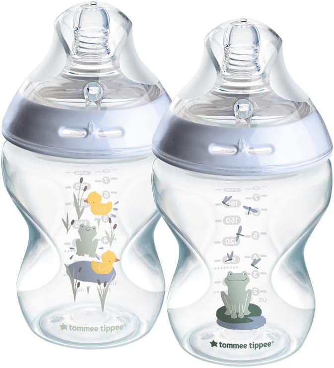 Natural Start Baby Bottles, 260ml, Pack of 2, Decorated Design, Soft Silicone Teat, Easy Latch, Anti-Colic Valve, BPA-Free, Ideal for Newborns and Toddlers, Baby Feeding Bottles