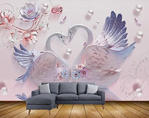 Beibehang Exclusive BRZ0566 Beautiful Jewellery Designed Flowers Swan Birds HD 3D Wallpaper(182 cm x 121 cm)