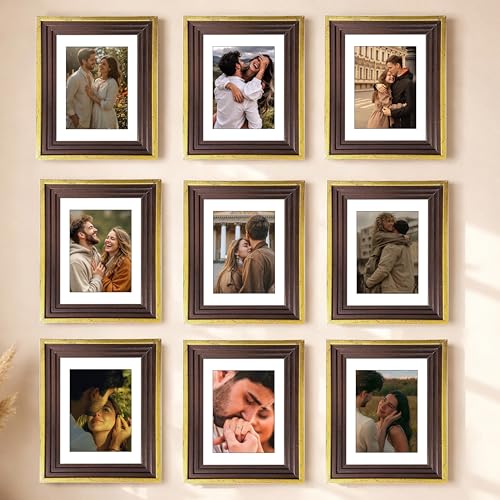 Image of Art Street Luxury Photo Frame for living room, Modern Step Design Photo Frames for Photograph, Art Work, Kids Room Set of 9 (6x8 Inch, Gold)