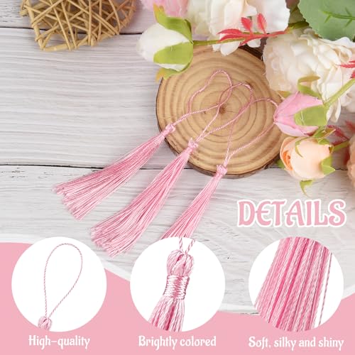 Image of 100 Pcs Bookmark Tassels Bulk Pink Soft Craft Silky Handmade Mini Tassels for Jewelry Making with Loops for DIY Craft Accessory Dress Decoration
