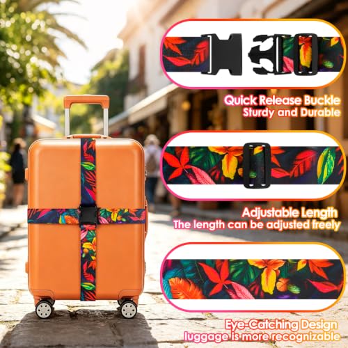 Image of Gutsdoor 2 Pack Luggage Straps for Suitcases, Adjustable Travel Belt, Suitcase Straps with Dual Lock, Quick Release, Over Handle, Luggage Connector Straps & Bright Luggage Belt. (Tropical Night)