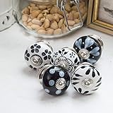 20 X Stück Möbelknöpfe Keramik schwarz weiss handbemalt Shabby-Chic Vintage