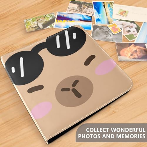 Álbum de fotos grande JIPONI con cara de capibara en vidrio y cubierta de cuero, álbumes DIY para fotos de 4x6, 5x7 y 6x8 pulgadas, libro de recuerdos autoadhesivo para bodas, bebés y familia miniatura 5