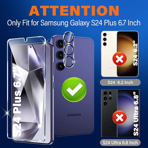 Image of firtstnow 3 Pack for Samsung Galaxy S24 Plus Screen Protector Tempered Glass + 3 Pack Camera Lens Protector, Military Grade Shatterproof, 9H Hardness, Fingerprint Unlock, Case Friendly 6.7 Inch