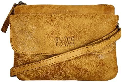 Image of RUSTIC TOWN Leather Sling Bag for Women - Washed Leather Crossbody Bag Wristlet Clutch, Vintage Travel Shoulder Purse Handbags for Ladies