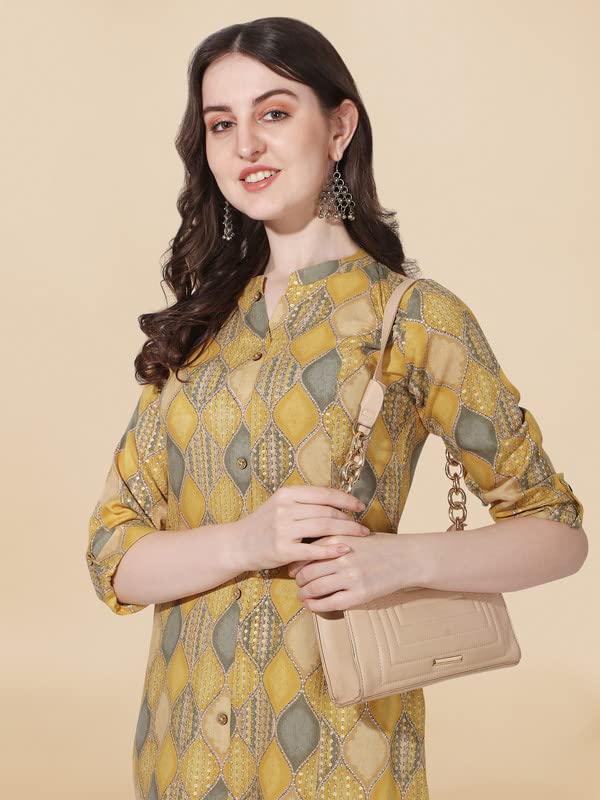 Image of MIRCHI FASHION Women's Straight Fit Paisley Printed And Embellished Kurta Set with Dupatta and Trouser