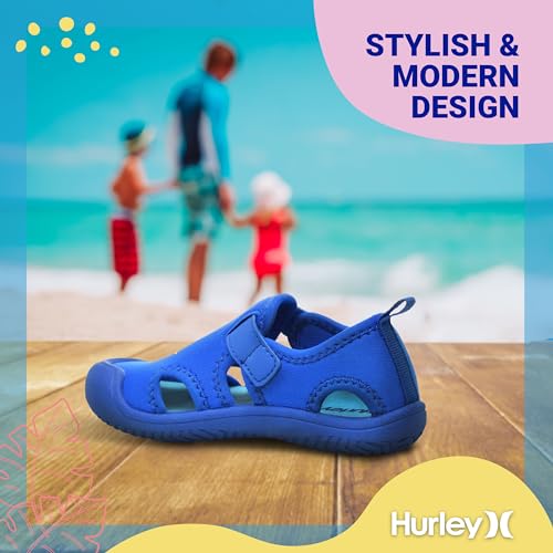 Image of Hurley Kona Toddler Water Shoes - Beach Essentials, Girls and Boys Closed Toe Sandals, Lightweight, Breathable, Kids Water Shoes with Non-Slip Sole and Adjustable Straps, Outdoor Toddler Swim Shoes