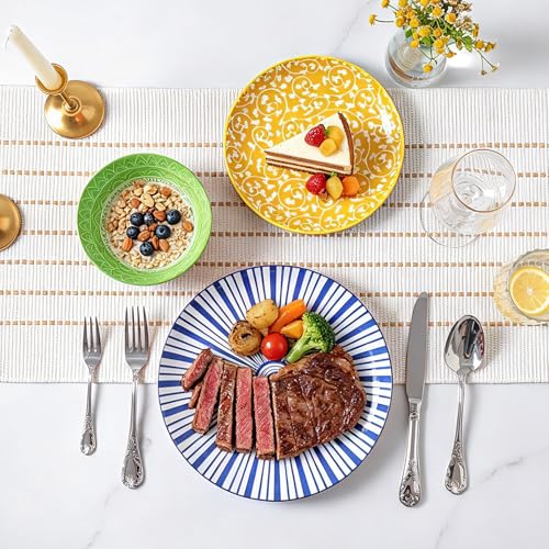 Image of Selamica Ceramic Plates and Bowls Sets,24 Pieces Dinnerware Sets for 8,Scratch Resistant Dish Set for family gathering,Dishwasher & Microwave Safe, Assorted Colors