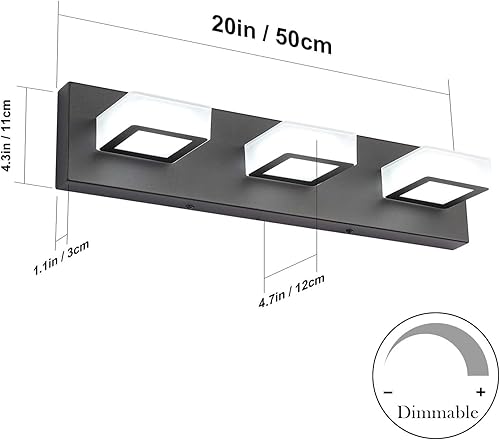 Miniatura 309 de Ralbay - Lámpara LED moderna y negra para tocador de baño, con 3 luces, accesorios de iluminación de pared de baño de acrílico Luz blanca