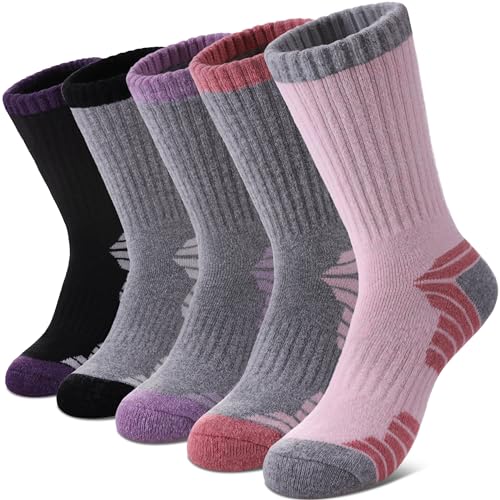 MQELONG Merino Wool Socks for Women Hiking Thermal Winter Thick Warm Cozy Boot Socks (Multicolor 5 Pairs)