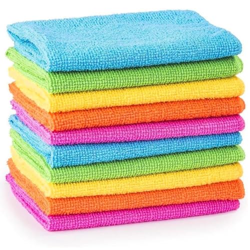 MTS Pack of 10 Microfibre Cleaning Cloths Dusters Car Bathroom Polish Towels, Size 30 x 30 cm, Multi-colour