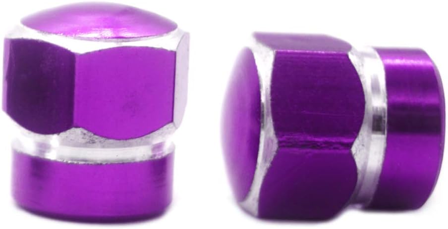 Tapones de válvula para neumáticos en aluminio púrpura y plata, 2 piezas miniatura 1