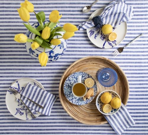 Image of Glus Fabric by The Metre-Mercerised Dyed Cotton for Embroidery-Cross Stitch-Bed Covers-Curtains-Cushion Covers-Table Cloth-Chair Upholstery-Sofa Cover (Blue Stripe, 100 cm X144 cm)