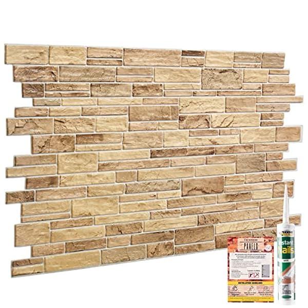Paneles pared con efecto pizarra piedra, marrón natural, juego 14 paneles –6,42 m² | 69,08 m² –1 juego cubre 4,93 pies cuadrados (0,46 m²) paneles pared ligeros PVC fáciles usar | adhesivo incluido
