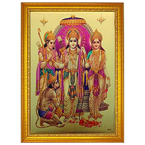 Image of ADA Handicraft Sri Ram Darbar Aluminum Plated Wood Rectangular Wall Mount Photo Frame (35 x 26 x 1 cm, Multicolour)