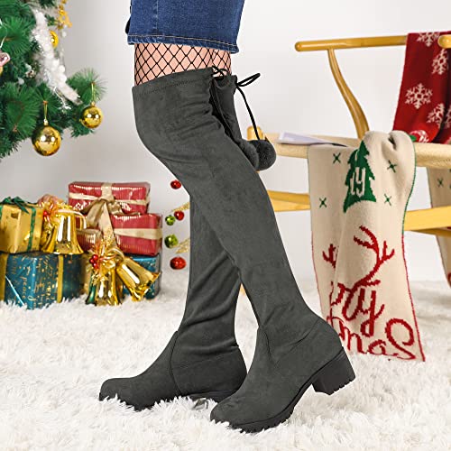 Allegra K Women's Over Knee Boots Chunky Heels Grey Thigh High Boots 6 M Us #TOP1