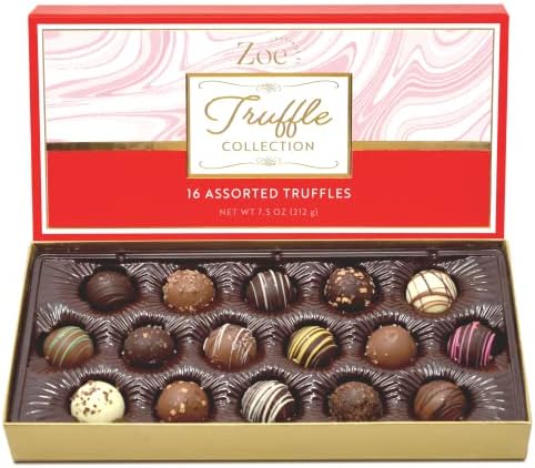 CRAVINGS BY ZOE Chocolate Truffles | Valentine's Day Birthday Chocolate Gift Box Red Gourmet Chocolate Delicious Milk Chocolate, Dark Chocolate and White Chocolate Flavors with 16 Assorted Toppings - 7.5 oz, 16 Count
