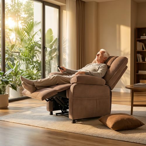 Image of Electric Recliner Chair, 90 to 160 Adjustment with Remote, Brown | Recliner Sofa with USB & Type C Charging, Chenille Upholstery and Side Storage Pocket, Zero Gravity Home Theater Seating