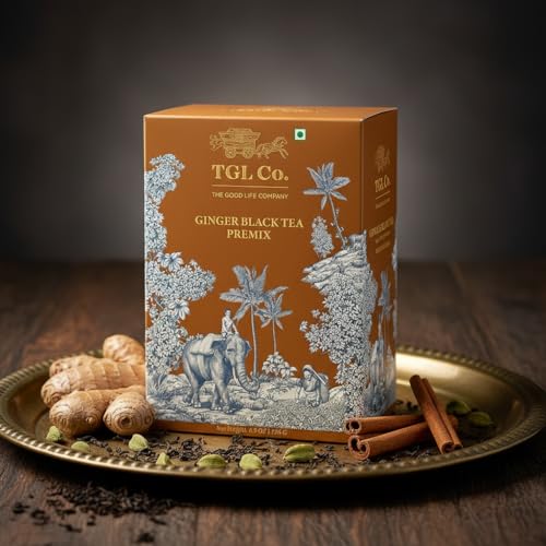 Image of TGL Co. Instant Ginger Black Tea Premix (14 Sachets) Quick & Easy To Make Ginger (Adrak) Flavored Tea Premix Sachets - 14g Per Serve