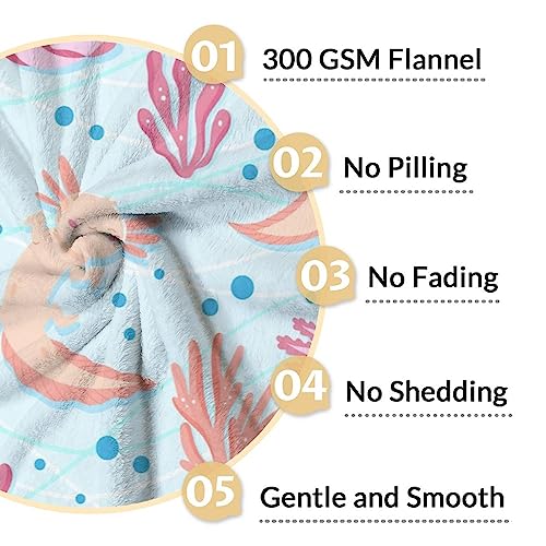 Girl Blanket - 60x80 Inches Cute Axolotl Throw - Light Blue Soft Fuzzy Blankets for Bed, Couch & Living Room