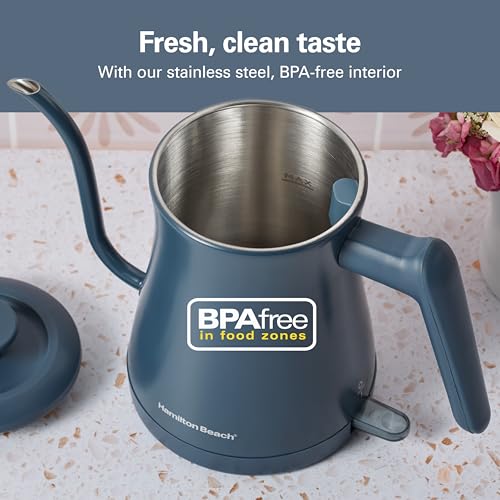 Image of Hamilton Beach Compact 20 oz. / 0.6 Liter Gooseneck Electric Kettle | Boiling Water, Pour Over Coffee, Tea | 1200 Watts | Auto Shutoff | Stainless Steel BPA-Free Interior | Kitchen Makeover Blue