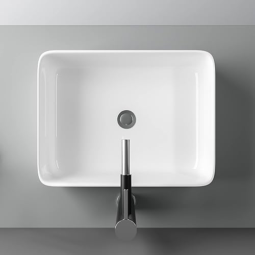 Miniatura 39 de Fregadero montado en la pared de 13 x 11 pulgadas, fregadero de pared rectangular de porcelana blanca de cerámica, lavabo artístico, orificio