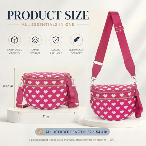 Image of Womens Crossbody Bag, Spacious Nylon Bum Bag Trendy Shoulder Purse with Adjustable Strap Zipped Travel Essentials