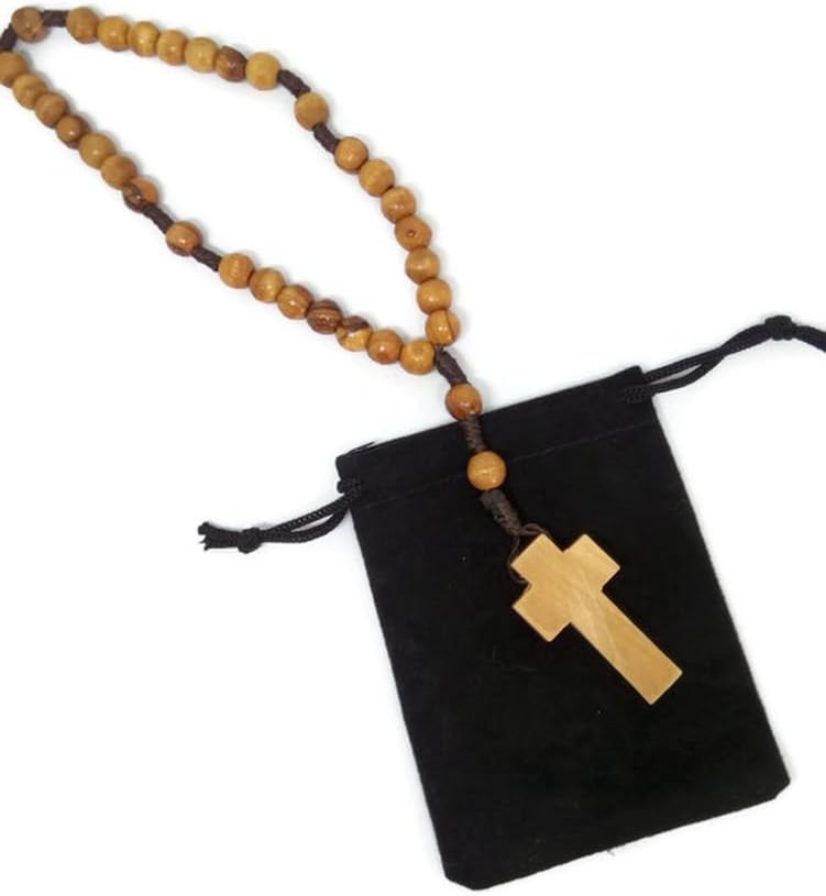 Handcrafted Anglican Rosary | Genuine Olive Wood | Threaded on Brown Rope Twine | Made in Bethlehem | 7mm Beads