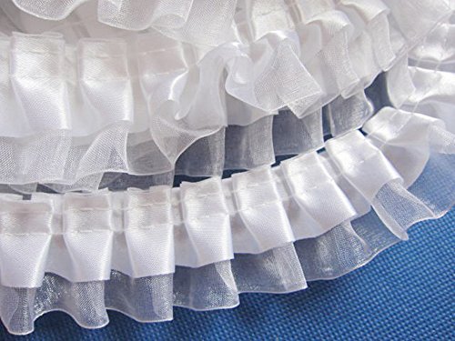 YCRAFT Pack of 5y Two Tone Satin Organza Lace Edge Trim 1.5" Wedding Ribbon Sewing-White