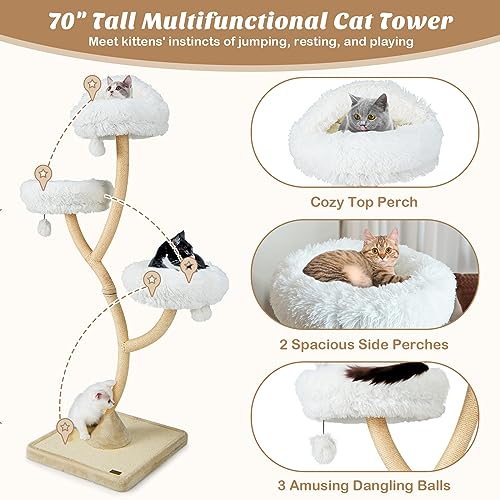 Torre para gatos PETSITE 70 pulgadas blanca con 3 perchas miniatura 4