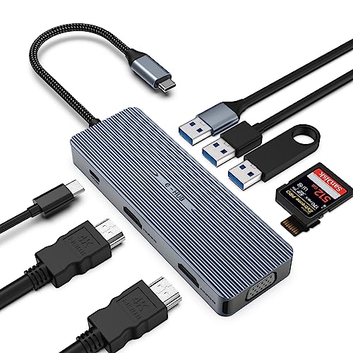 HOPDAY USB C Hub, 9 in 1 Triple Display Adapter with Dual HDMI/VGA, Fast Docking Station for MacBook Pro/Air, Dell, HP, Lenovo, Surface - SD/TF Card Reader, USB 3.0/2.0, PD Charging