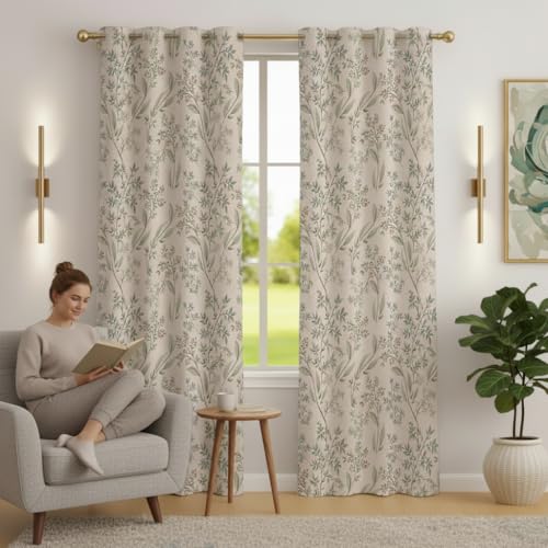Image of STITCHNEST 'Florea Series' Premium Satin Room Darkening Curtains 7 Feet Long Set of 1 | Door Curtain 7 x 4 Feet | Blocks 70-80% Light | Ideal for Bedroom, Living Room & Home Decor