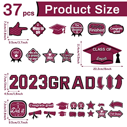 37Pcs Graduation Car Reflective Magnets Grad 2023 Car Decorations Waterproof Decal Graduation Cap Fridge Refrigerator Automotive Garage Door Magnetic Sticker For Cars Metal Surface (Maroon Black) #TOP1